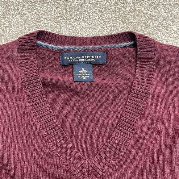 Banana Republic mens v-neck long sleeve sweater sz small extra fine merino wool - Picture 3 of 9